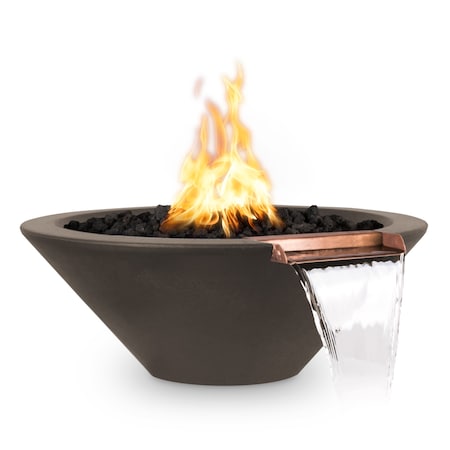 The Outdoor Plus 48 Round Cazo Fire & Water Bowl - GFRC Concrete - Chocolate - Match Lit - Liquid Propane OPT-48RFW-CHC-LP